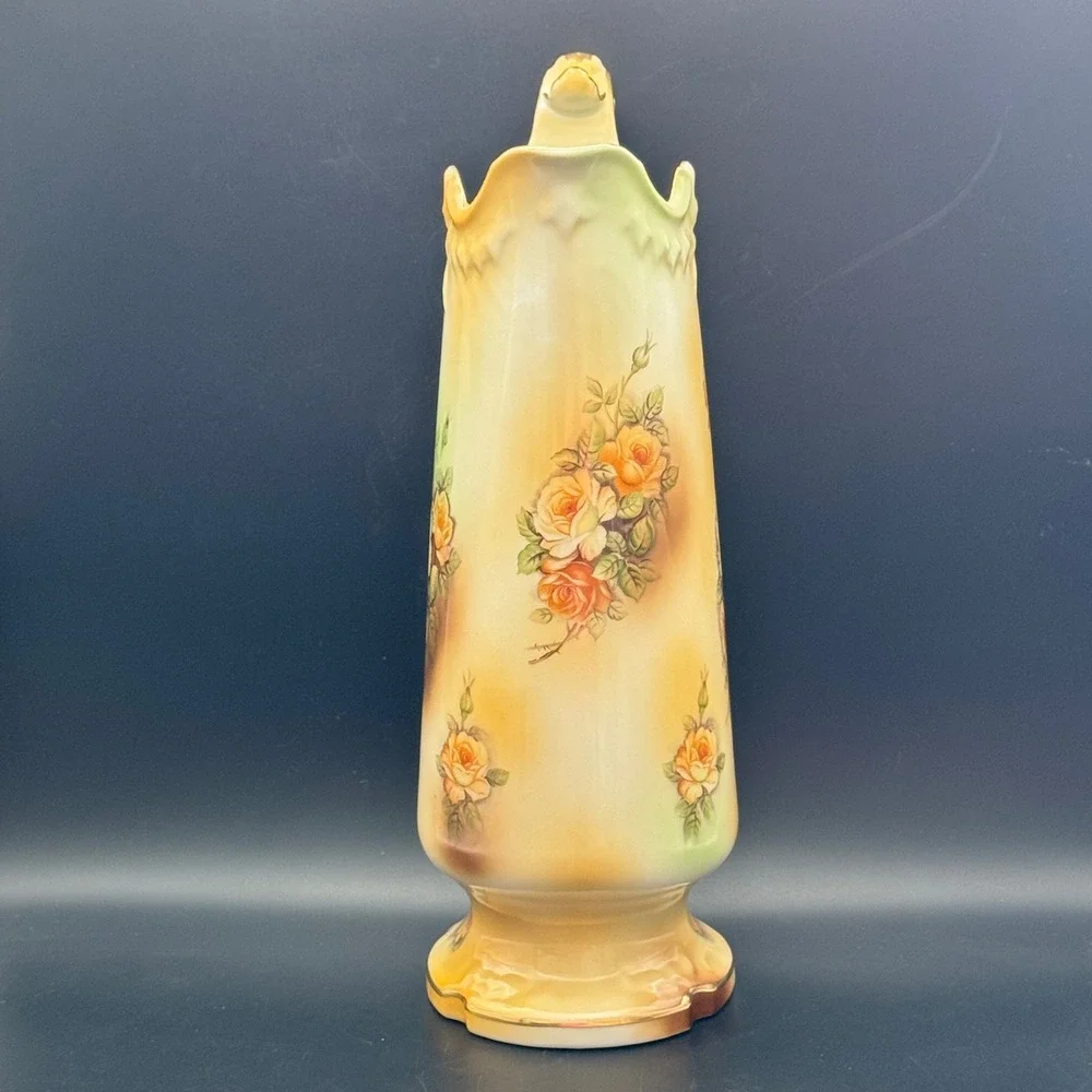 RS Wreath Stamp Porcelain Floral Chocolate‎ Set Pitcher & 5 Cups Gold Trim Roses